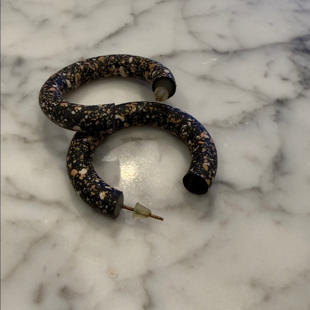 Black and Tan Speckled Hoop Earrings